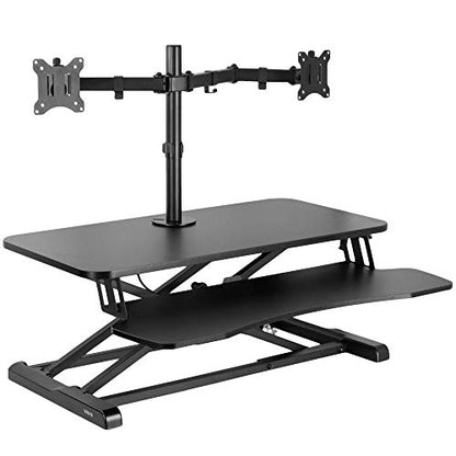 VIVO Black 32 in Standing Desk Converter with Monitor Stand, DESK-V000K-M2, view 2