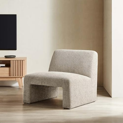 Amita Chenille Upholstered Oversized Accent Lounge Khaki – Plush, Comfy Slipper, Ideal, Armless Sofa Corner Chair for Reading Nook or Living Room Furniture