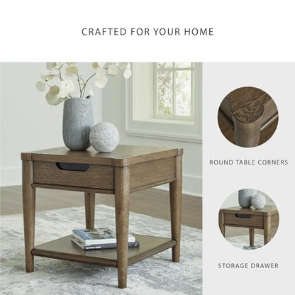 Signature Design by Ashley Roanhowe Contemporary 1-Drawer End Table with Open Lower Shelf, Light Brown