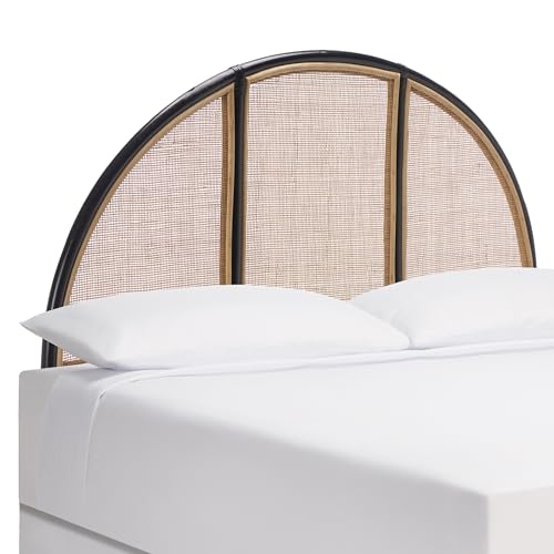 SAFAVIEH Furniture - Kurumi Queen Headboard - Black - Rattan & Solid Wood - Round Handwoven Design for Bedroom & Guest Room, 62.2" W x 2.8" D x 53.2" H (HBD8005A-Q)