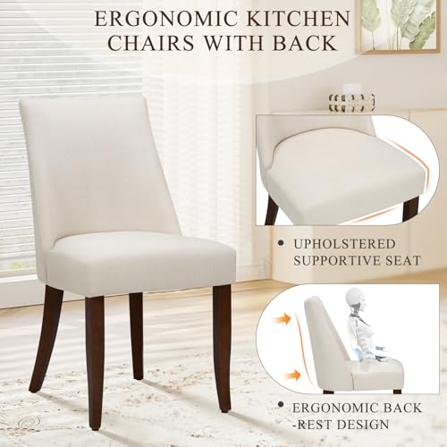 Upholstered Dining Chairs Set of 4, Mid Century Modern Kitchen Chairs with Back, Farmhouse Fabric Side Dining Room Chairs with Wood Legs for Dining Room Restaurant, Beige