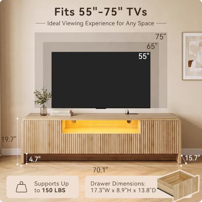 70” Fluted TV Stand for 75 Inch TV, Modern Media Console, view 3