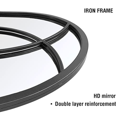 Wall Mounted Mirror, 24"x42" Arched Wall Mirror, Arched Window Shaped Farmhouse Style with Iron Frame, Paneled Wall Decor for Bedroom, Entryway, Living Room (Black)