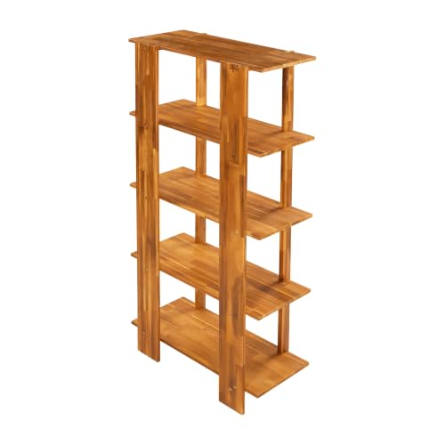 4 Shelf Narrow Teak Bookcase H-70 L-33 Acacia Wood Open Bookshelf, view 5