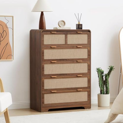 43" Tall 5 Drawer Dresser for Bedroom, Modern Wood Dresser, Walnut, view 2