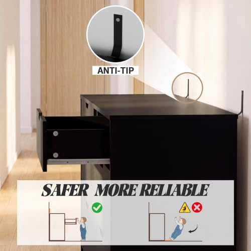 Dresser for Bedroom with 6 Drawers, 47.2" Modern Dressers, Black, view 6