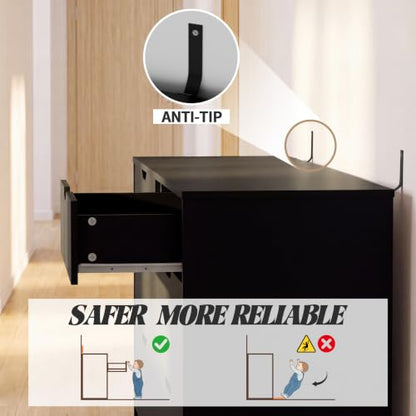 Dresser for Bedroom with 6 Drawers, 47.2" Modern Dressers, Black, view 6