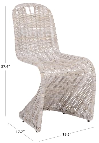 SAFAVIEH Furniture - Cilombo Dining Chair Set of 2 - White Washed Rattan - Sculptural Woven Design - Fully Assembled - Ideal for Dining Room, Kitchen (SEA7007B-SET2)