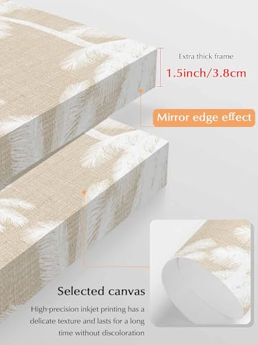 NuYeBiofx Farm Palm Trees Silhouette Beige Linen Canvas Wall Art Prints,48"x32" Framed Picture Artwork Tropical Summer Plant Printed Canvas Oil Painting for Living Room Bedroom Office,Ready to Hang