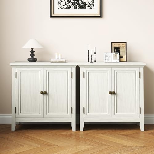 Buffet Cabinet with Storage, Mid Century Modern Sideboard with Adjustable Shelves, Wood Credenza Cabinet, Console Table for Dining Room, Living Room, Kitchen, Hallway, White (2-Door)
