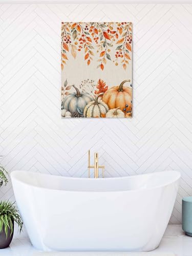 NuYeBiofx Thanksgiving Autumn Pumpkins Canvas Wall Art Prints,30"x20" Framed Picture Artwork Hanging Palm Foliage Printed Canvas Oil Painting for Living Room Bedroom Office,Ready to Hang