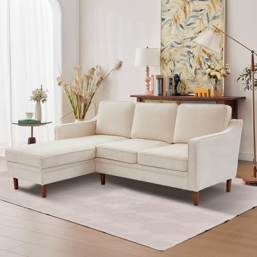 88" L-Shape Sofa, Chenille Sectional Couch, Mid Century Modern Couches with Solid Wood Frame for Living Room Bedroom