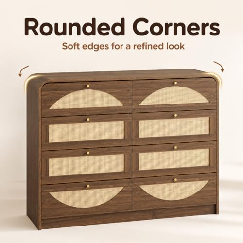 Rattan Dresser for Bedroom,59" Modern Closet Dressers Chest with 8 Drawers,Boho TV Stand for for Bedroom,Living Room,Hallway