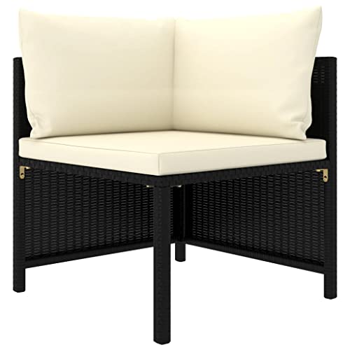 12-Piece Modular Garden Lounge Set Black and Cream White Synthetic Poly Rattan Outdoor Patio Furniture for Deck Porch Balcony and Backyard Seating