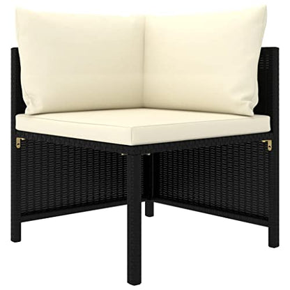 12-Piece Modular Garden Lounge Set Black and Cream White Synthetic Poly Rattan Outdoor Patio Furniture for Deck Porch Balcony and Backyard Seating