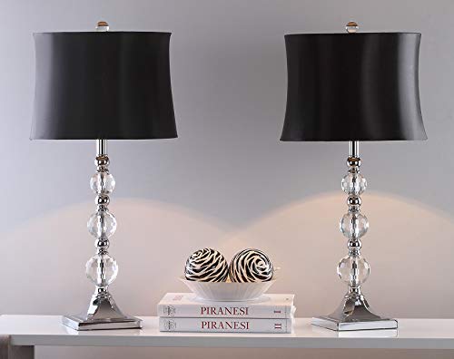 SAFAVIEH Lighting Collection Maeve Modern Crystal Ball/ Black Shade 28-inch Bedroom Living Room Home Office Desk Nightstand Table Lamp Set of 2 (LED Bulbs Included)
