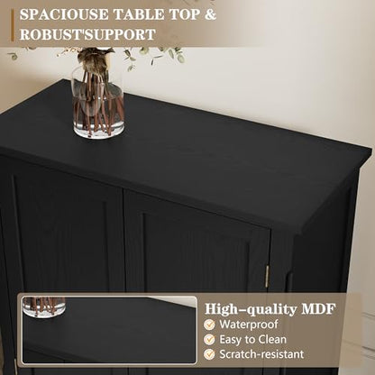 Sideboard Buffet Cabinet with Storage, Retro Wood Accent Cabinet with 2 Doors, Credenza with Adjustable Shelves for Living Room, Hallway, Entryway, Black