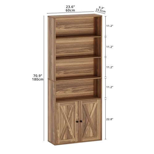 Industrial Bookshelves and Bookcases with Doors Set of Two Floor Standing 6 Shelf Display Storage Shelves 70 in Tall Bookcase for Home Office, Living Room