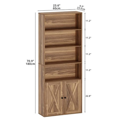 Industrial Bookshelves and Bookcases with Doors Set of Two Floor Standing 6 Shelf Display Storage Shelves 70 in Tall Bookcase for Home Office, Living Room