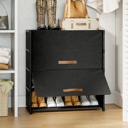 5 Tier Shoe Cabinet with Door, 20-Pair Storage, Black, view 3