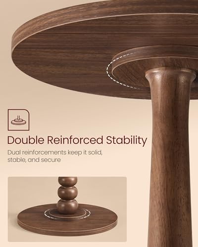 VASAGLE Round Side Table, Small Drink End Table, Solid Wood Leg | Accent Nightstand, Mid-Century Modern, for Living Room Bedroom, Chestnut Walnut, MARIEL Collection, ULET293KX01S