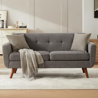 65" W Loveseat Sofa, Mid Century Modern Love Seat Couches for Living Room, Button Tufted Upholstered Small Couch for Bedroom, Solid and Easy to Install Love Seats Furniture, Grey