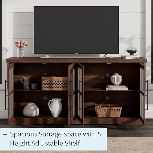 63" Farmhouse TV Stand with 4 Glass Doors and Storage, Espresso, view 5