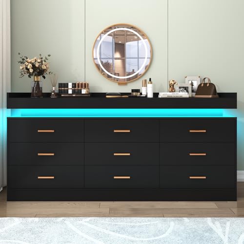 9 Drawer Dresser with LED Light and Charging Station, view 4