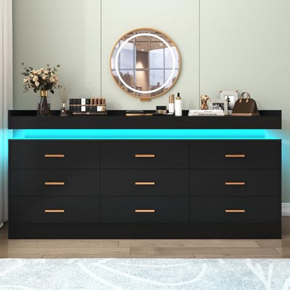 9 Drawer Dresser with LED Light and Charging Station, view 4