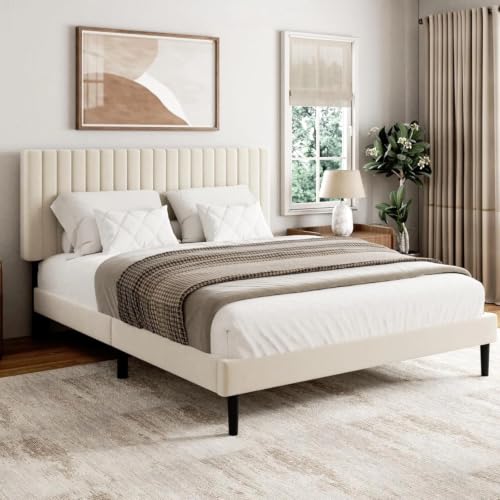 Queen Size Bed Frame with Velvet Upholstered Headboard, view 4