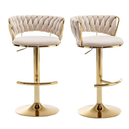 Velvet Bar Stools Set of 2, Counter Height Barstools with Low Back, view 2