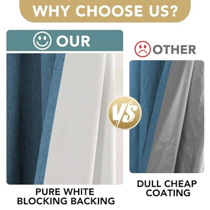 100% Blackout Curtains for Bedroom Thermal Insulated Linen Textured Curtains Heat and Full Light Blocking Drapes Living Room Curtains 2 Panel Sets, Blue Sapphire, 42x84 Inch