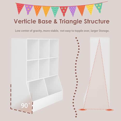 Toy Storage Organizer, Kids Bookshelf, Wood Toy Storage Cabinet, 3-Tier 8 Cubby Children Bookcase, 39.4" L Toddler Book Shelf for Playroom, Living Room, Nursery, Hallway, Classroom, White