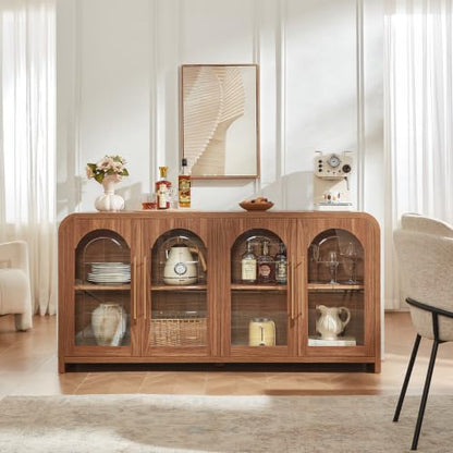 65" Sideboard Buffet Cabinet with Arched Glass Doors, Brown, view 4
