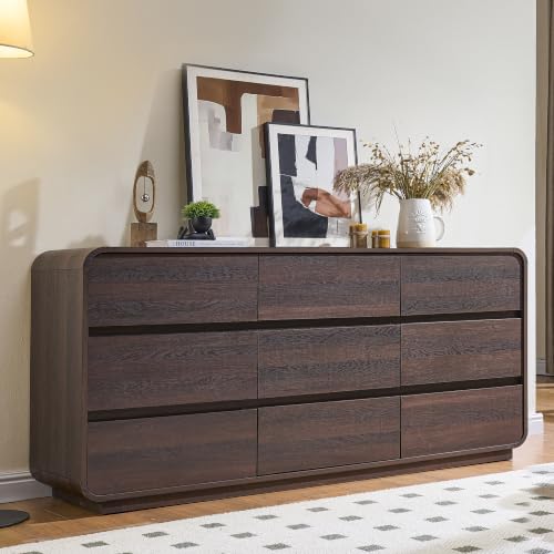9 Drawer Dresser for Bedroom, Modern Curved Wood Chest of Drawers, view 2
