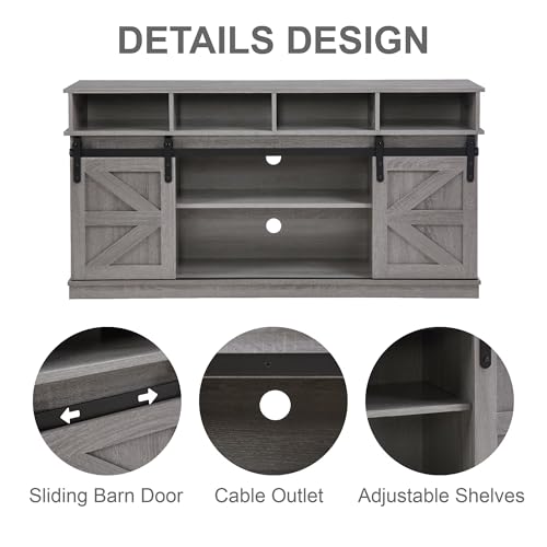 TV Stand Sliding Barn Door Modern&Farmhouse Wood Entertainment Center, view 5