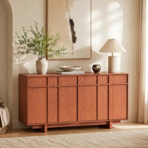 63" Sideboard Buffet Cabinet, Skeleton Lines Design, Cherry, view 3