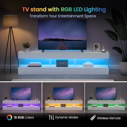 67" LED TV Stand for 75 Inch TV, Entertainment Center, White, view 6
