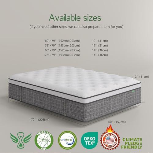 King Size Mattress, Medium Firm 12 Inch Hybrid Mattress King Size in a Box, view 3