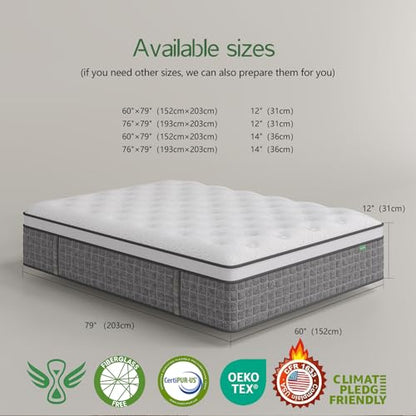 King Size Mattress, Medium Firm 12 Inch Hybrid Mattress King Size in a Box, view 3