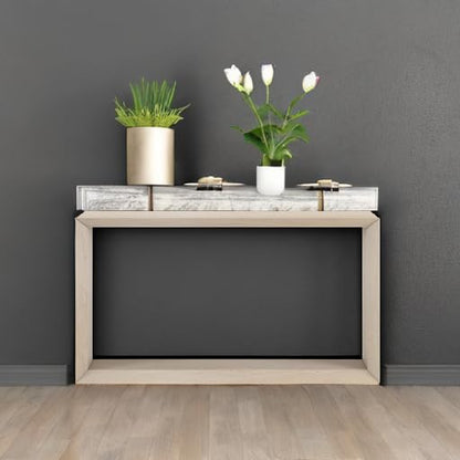 55" Wooden Rectangular Console Table Entryway Table, Sofa Table with Wooden Shelf for Entryway, Living Room, Couch, Hallway, or Office, Beech White