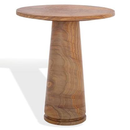 SAFAVIEH Furniture - Valentia Tall Marble Accent Table - Brown - Marble Top - Glam Stone Pedestal Design - Ideal for Living Room, Entryway, Dining Room, 20.5" W x 20.5" D x 23.5" H (SFV9703G)