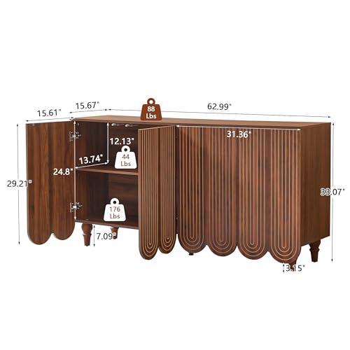 63" Buffet Cabinet with Scalloped Arched Doors, view 3