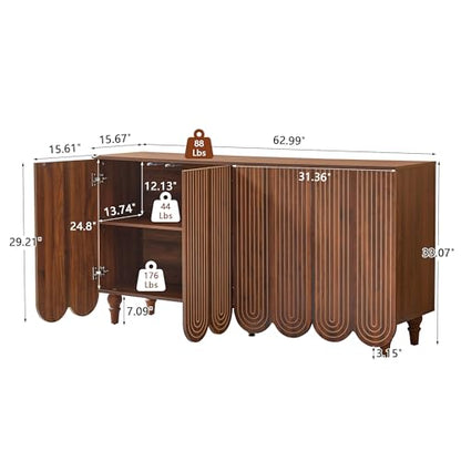 63" Buffet Cabinet with Scalloped Arched Doors, view 3