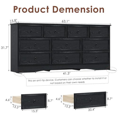 10-Drawer Dresser, Modern Wooden Storage Chest of Drawers, Dresser TV Stand, view 3