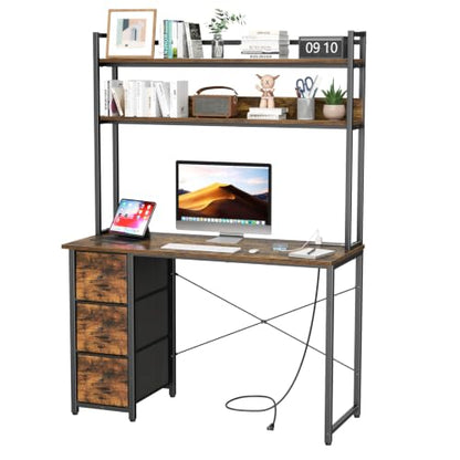 47" Computer Desk with 3 Drawers,Desk with Hutch and Power Outlets, view 4