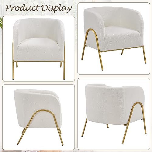 Yaheetech Accent Chair Set of 2, Armchair Set, Side Chairs for Living Room, Boucle Fabric Vanity Chairs with Gold Legs for Bedroom Office Reading Nook, Ivory