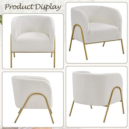 Yaheetech Accent Chair Set of 2, Armchair Set, Side Chairs for Living Room, Boucle Fabric Vanity Chairs with Gold Legs for Bedroom Office Reading Nook, Ivory