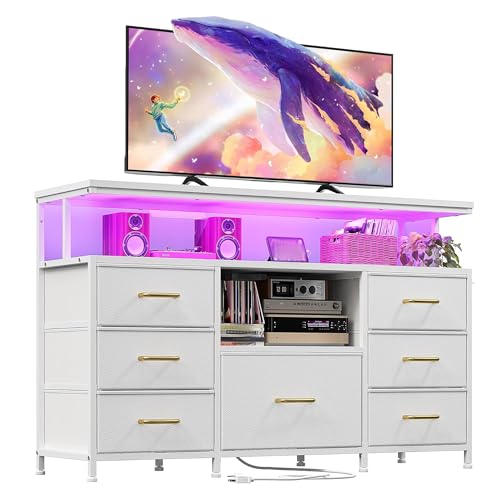 Dresser TV Stand for 55" TV, 7 Fabric Drawer Dressers and 2 Open Storage Shelves, view 2