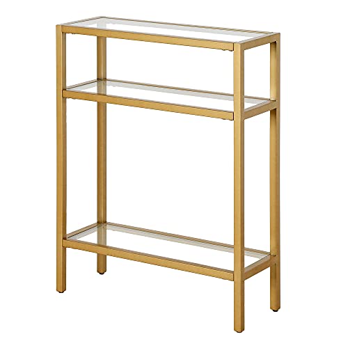 22" Wide Rectangular Console Table in Brass, Entryway Table, Accent Table for Living Room, Hallway | Industrial-style console table with open shelving and durable metal frame for living rooms, entryways, or offices